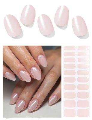 AutyaMee Semi Cured Gel Nail Strips (Glazed Donut Pink), Pearl, Chrome, Gel Nail Wraps, Stickers, UV Light Required, Salon Quality, Easy To Use