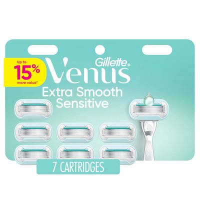 Gillette Venus Extra Smooth Sensitive Womens Razor Blades for Sensitive Skin, 5-Bladed Razor Refills, 7 Count
