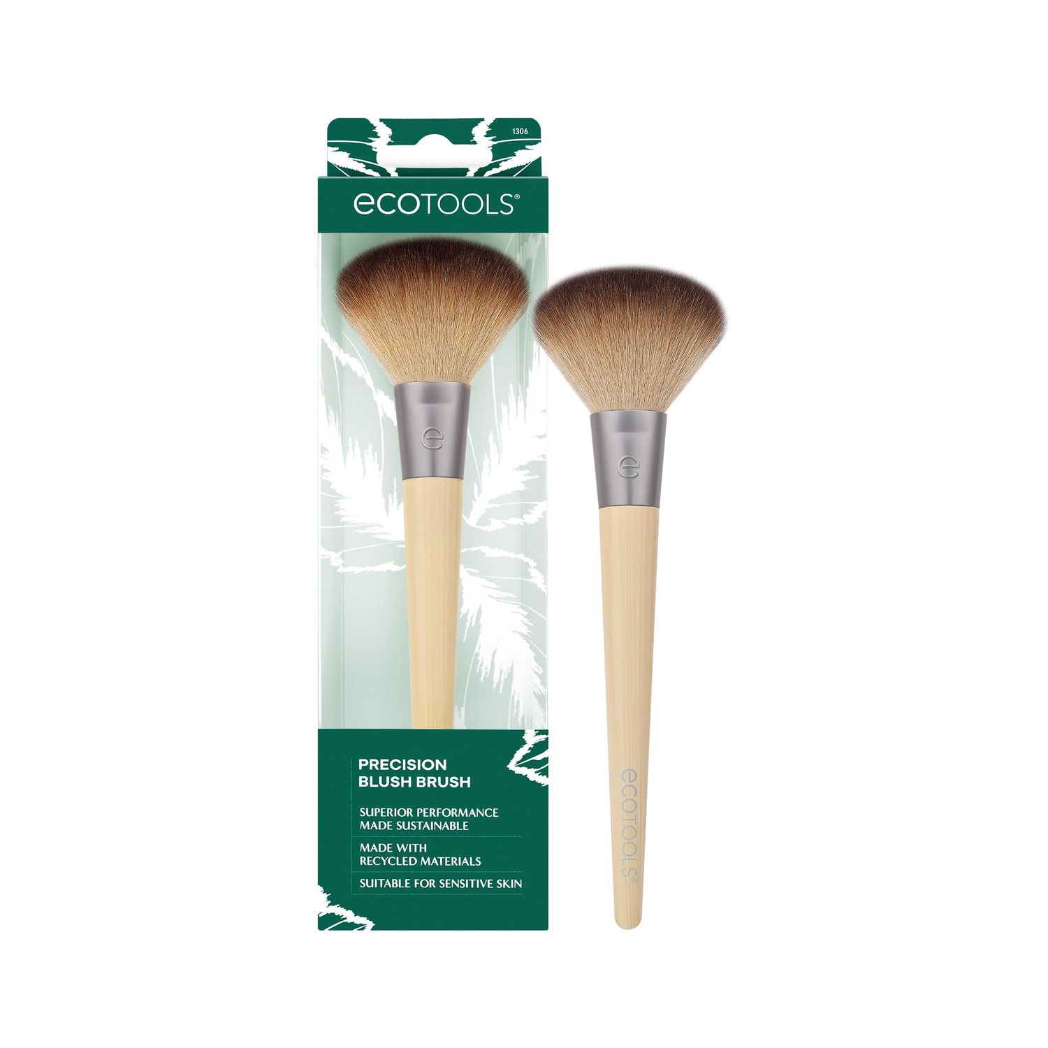 EcoTools Precision Blush Makeup Brush, Cheek Blush Brush, For Loose or Pressed Powder, Also Works With Bronzer, Eco-Friendly Face Makeup Brush, Vegan &amp; Cruelty-Free, Synthetic Bristles, 1 Count