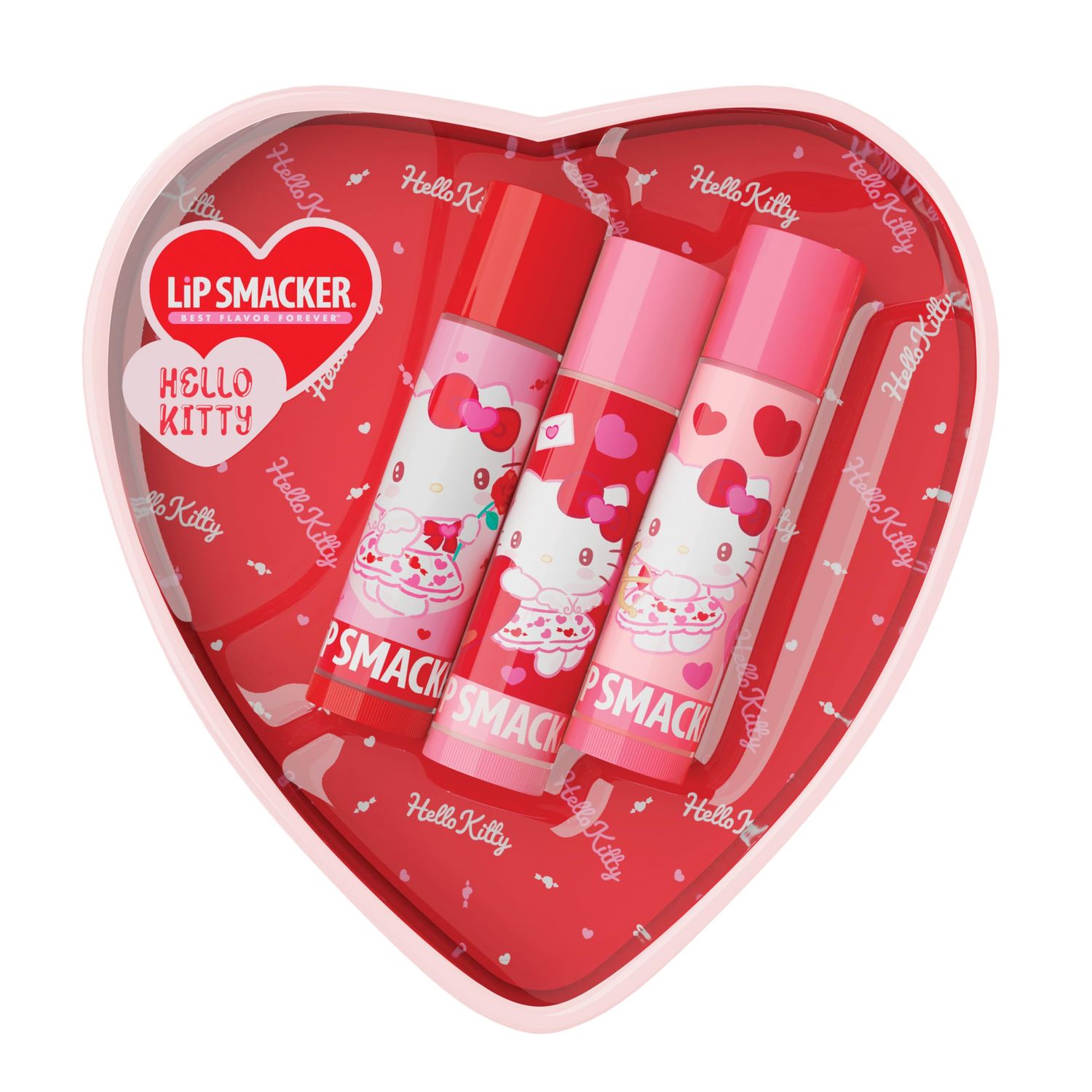Lip Smacker Heart Tin Lip Balm Trio, Sweet &amp; Fruity Flavors, Moisturizing &amp; Hydrating Lip Care, Sheer Glossy Finish, Fun &amp; Collectible Gift Set for All Ages - Hello Kitty