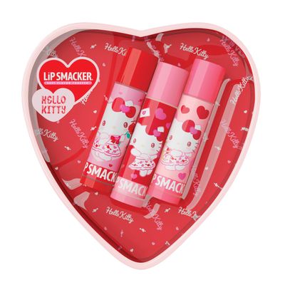 Lip Smacker Heart Tin Lip Balm Trio, Sweet &amp; Fruity Flavors, Moisturizing &amp; Hydrating Lip Care, Sheer Glossy Finish, Fun &amp; Collectible Gift Set for All Ages - Hello Kitty