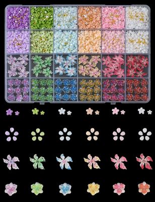 OPMADM 3000 Pcs 3D Flower Nail Charms and Gems 24 Grid Charms for Nails Design Colorful Nail Art Charms 4 Styles of Big and Small Flowers are Suitable for Spring and Summer