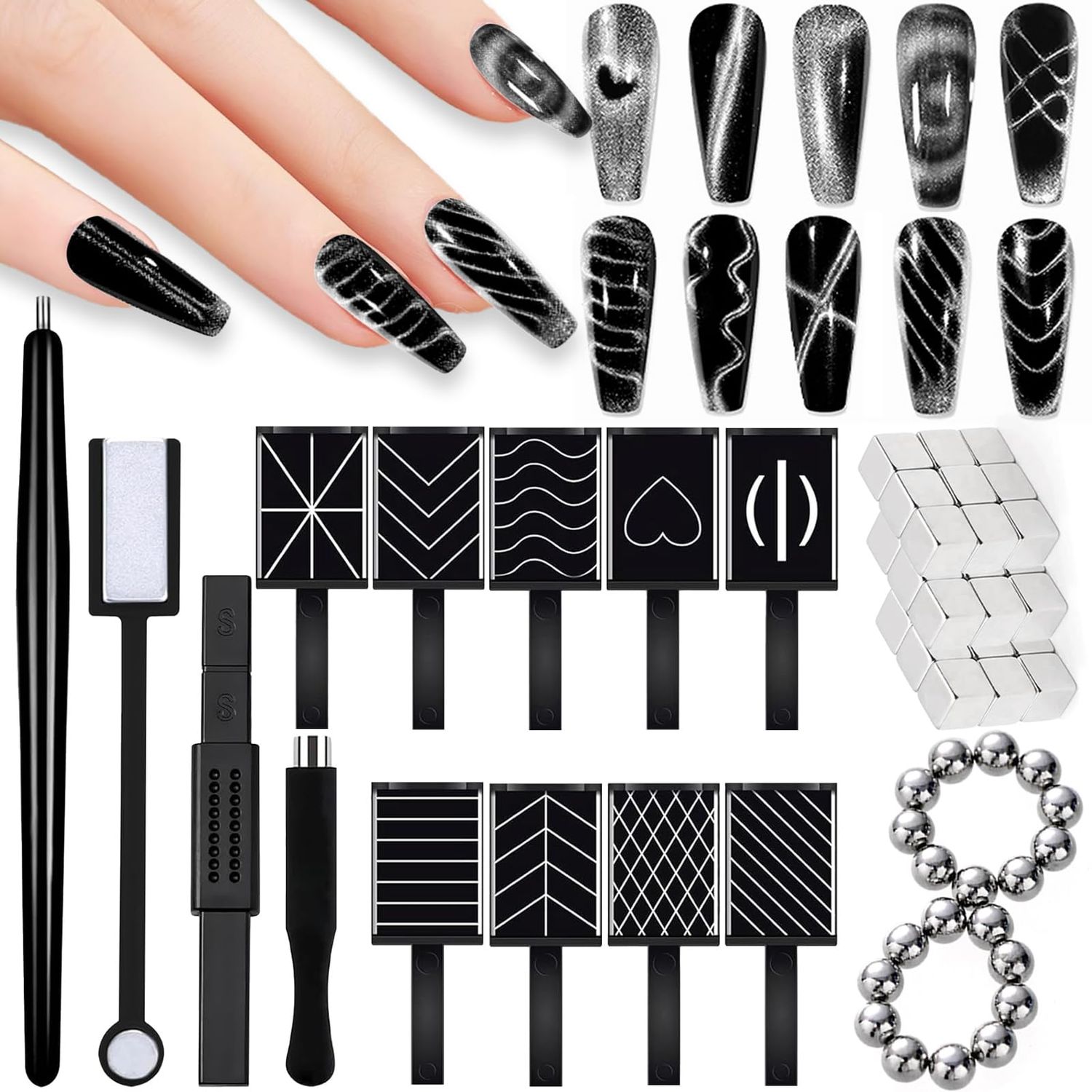 DANNEASY 60pcs Cat Eye Nail Magnet for Nail Art, Cat Eye Gel Nail Polish Magnet Strong Magnetic Nail Polish Magnets for Nails Multi-Function Nail Tool for Nails Salon Accessories
