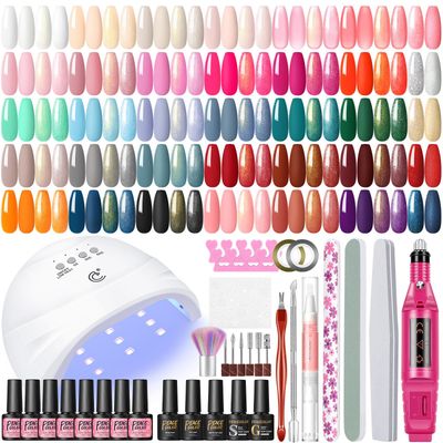 PEACECOLOR 53PCS Gel Nail Polish Kit with U V Light and Drill 35 Colors Gel Polish Nail Kit All Season Soak Off Polish Set with Matte Glitter Glossy Top Coat Manicure Tools DIY Home Women