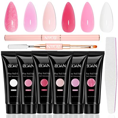 BQAN Poly Nail Gel Kit - 6 Colors Builder Gel for Long-Lasting Nail Extensions | 15ml Each | Salon-Quality DIY &amp; Home Use | Low Odor