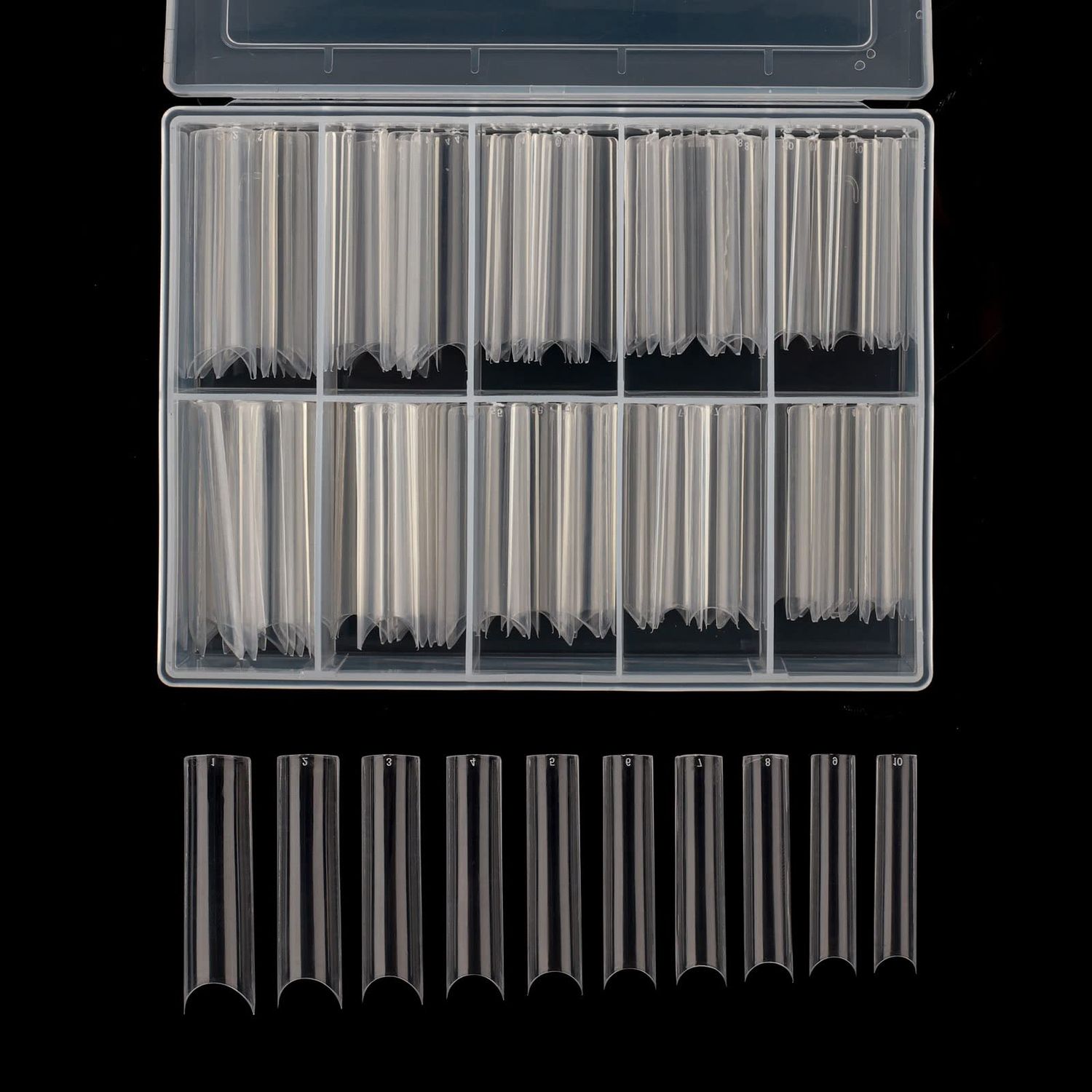 Square C Curve Extra Long Nail Tips, Half Cover Natural Acrylic Fake Nail Tips, False Nails with Case for Nail Salons and DIY Nail Art, 200PCS, 10 Sizes (Natural)