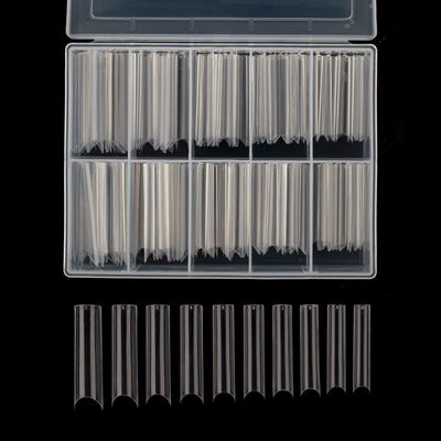 Square C Curve Extra Long Nail Tips, Half Cover Natural Acrylic Fake Nail Tips, False Nails with Case for Nail Salons and DIY Nail Art, 200PCS, 10 Sizes (Natural)