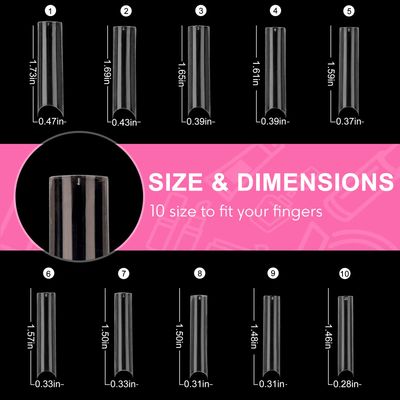 Square C Curve Extra Long Nail Tips, Half Cover Natural Acrylic Fake Nail Tips, False Nails with Case for Nail Salons and DIY Nail Art, 200PCS, 10 Sizes (Natural)