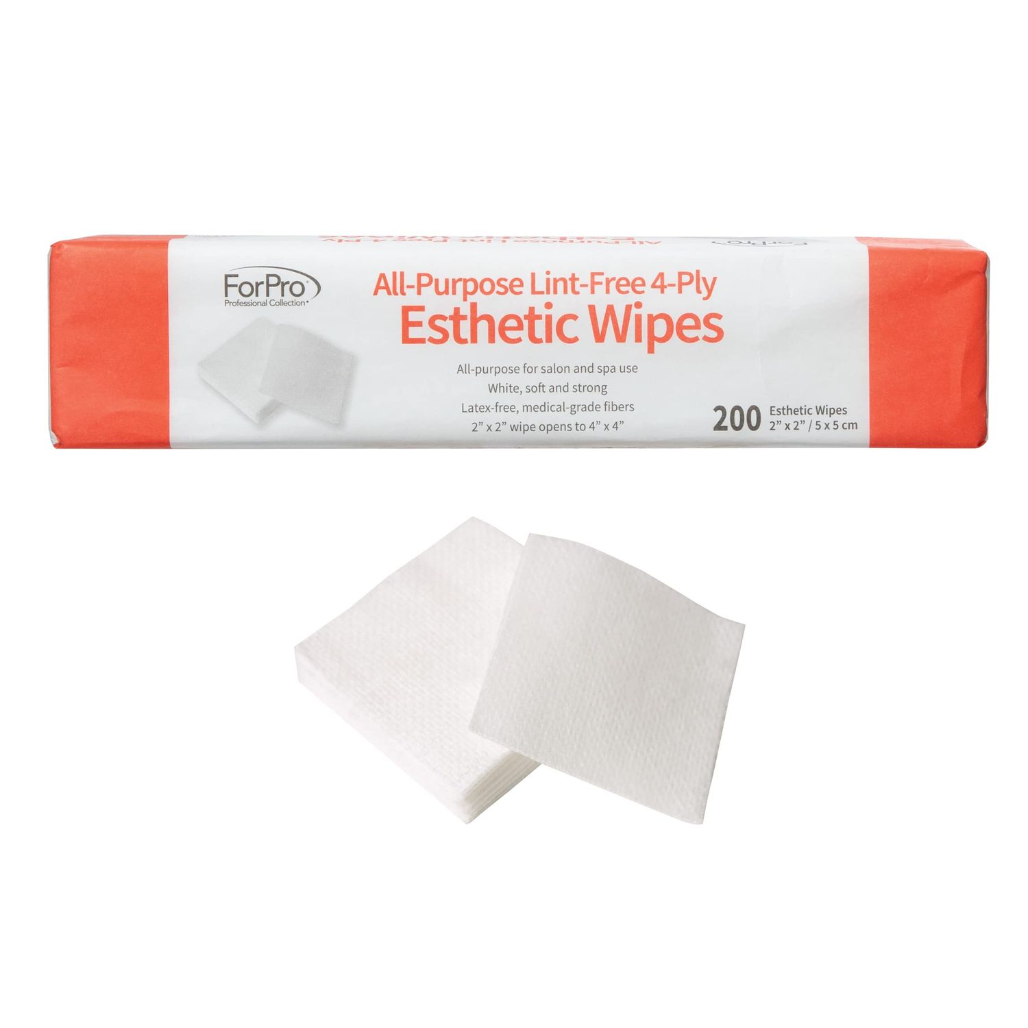 ForPro Professional Collection All-Purpose Lint-Free 4-Ply Esthetic Wipes, for Salon and Spa Use, Soft, Strong and Durable, Latex-Free, 2 x 2, 200-Count