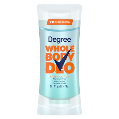 Degree Women Whole Body Deodorant Stick, Fresh Citrus Scent, Glides on Clear Absorbs Sweat, Aluminum Free 72H Odor Protection 2.6 oz