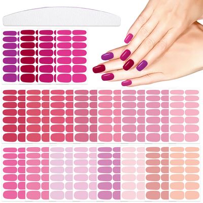YECIRALA 20 Sheets 280 Pcs Red&amp;Pink Nail Polish Strips for Women Girls Nails Stickers Full Nail Wraps Solid Nail Polish Stickers Nails Stick On Nails Self Adhesive Gel Nail Strips with Nail File Set