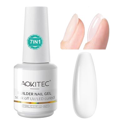 Aokitec Builder Nail Gel, 15ml Clear Gel Builder for Nails 7-in-1 Nail Extension Gel in Bottle Hard Gel for Nail Strengthen &amp; Repair Adheasive Rhinestones Nail Art Design for Nail Salon Home DIY Gift