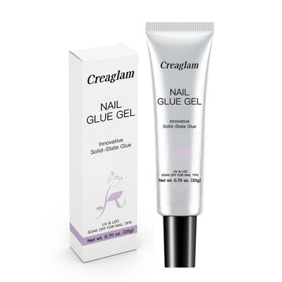 Creaglam Solid Gel Nail Tips: Semi Solid Nail Glue for Press Super Strong Fake Nail Glue Acrylic Nails Polygel - 20g Clear Soft Nail for Art Salon - Long Lasting Builder UV Lamp Curing Needed