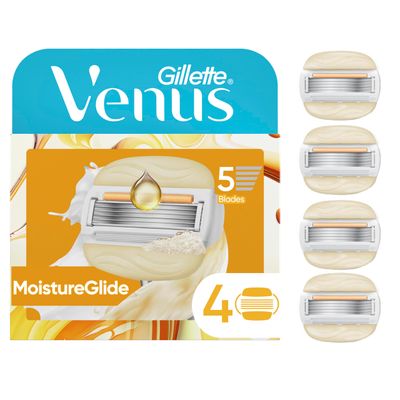 Venus MoistureGlide Womens Razor Blades, With Built-in Shave Gel Bars, 4 Razor Blade Refills