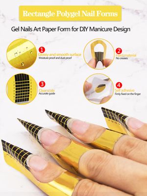 200 PCS Nail Forms for Acrylic Nails, Rectangle Acrylic Nail Forms, Nail Extension Form Guide Sticker for Polygel, Gel Nails Art Paper Form for Builder Gel
