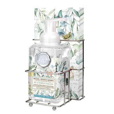 Michel Design Works Foaming Hand Soap &amp; 15-Piece Napkin Set. Butterfly Fields, Beautiful Square Container with Pump