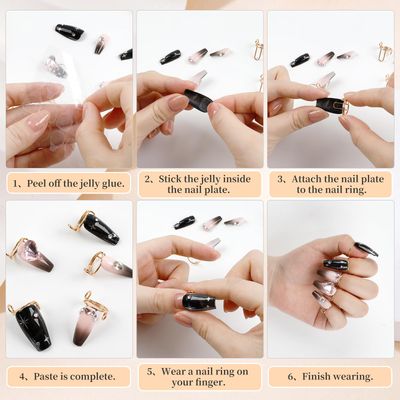 ASTONFOG 20Pcs Wudu Nail Rings with 120PCS Adhesive Nail Tabs No Glue Adjustable Wudu Fingernail Rings Set for Acrylic Nail, Non-Tarnish Metal Nails Rings for Women Nail Art Decoration