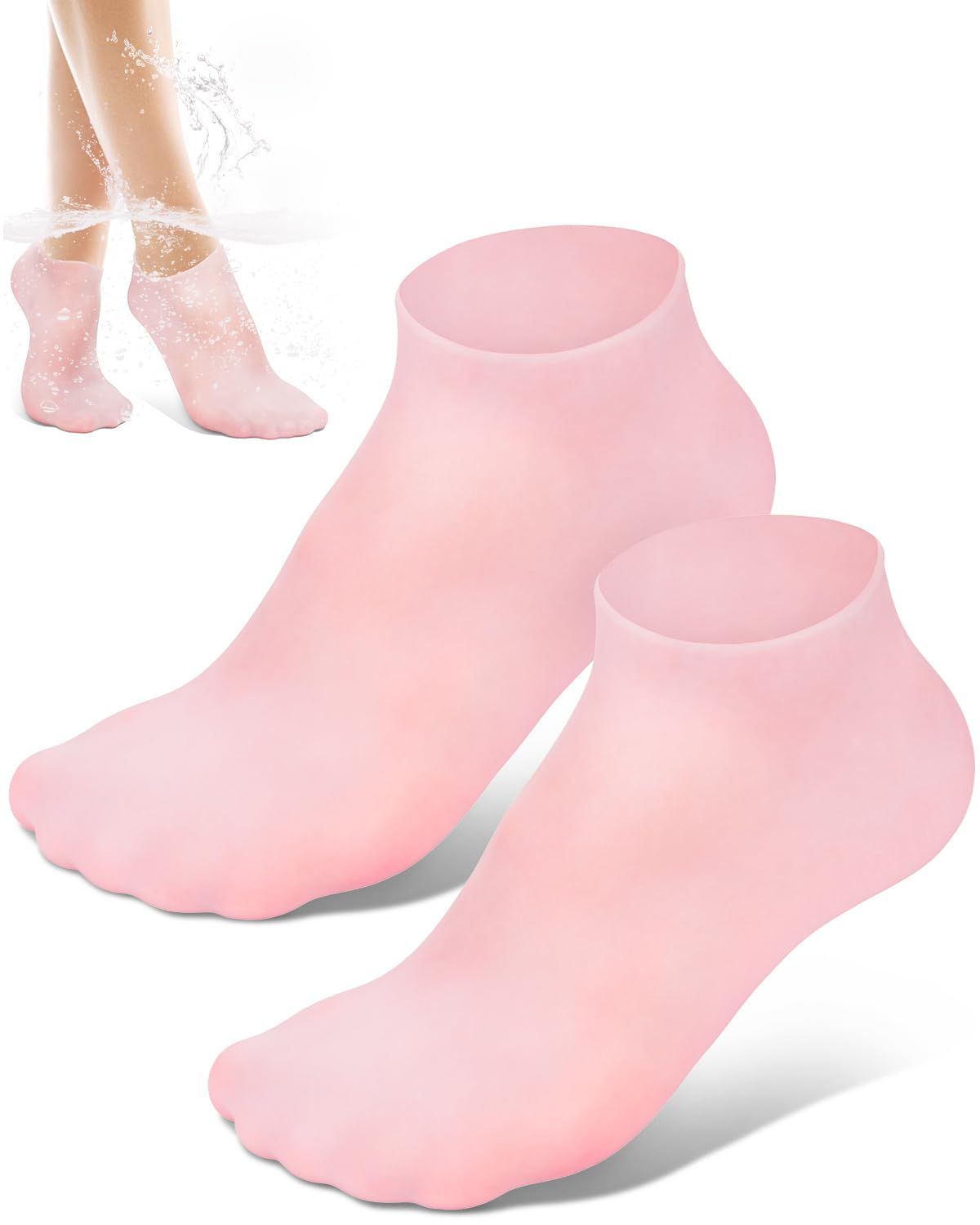 Golbylicc Silicone Moisturizing Socks for Women Dry Cracked Feet, Soft Gel Rubber Socks, Women Foot Care Spa Pedicure Silicone Socks for Cracked Heel and Softening Rough Skin, Calluses (1 Pair)