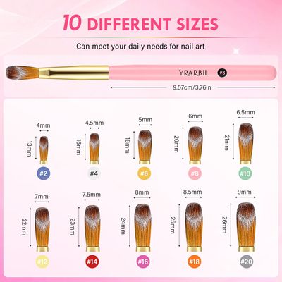 Yrarbil Acrylic Nail Brush Set, 10PCS Professional Nail Art Brushes for Acrylic Powder Applications, 3D Carving, Nail Art Extension for DIY Home Salon Tools