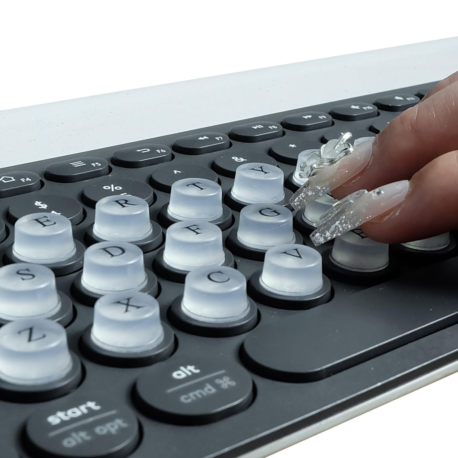 Raised Keyboard Sticker with DIY Character Decals for Nail Art Typing, Adhesive Silicone Keycap Pad with Alphanumeric Decals for Long Nails Gaming