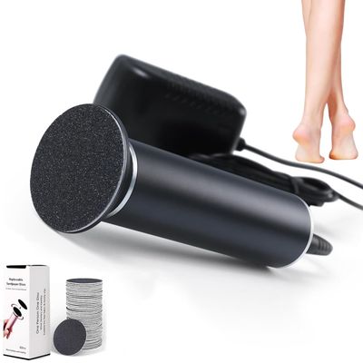 Electronic Foot File Grinder (Speed Adjustable) with 60pcs Replacement Sandpaper DiskElectric Foot Scrubber Dead Skin Removerfor Feet Hard Cracked Dry Dead Skin ExfoliationUnisexBlack