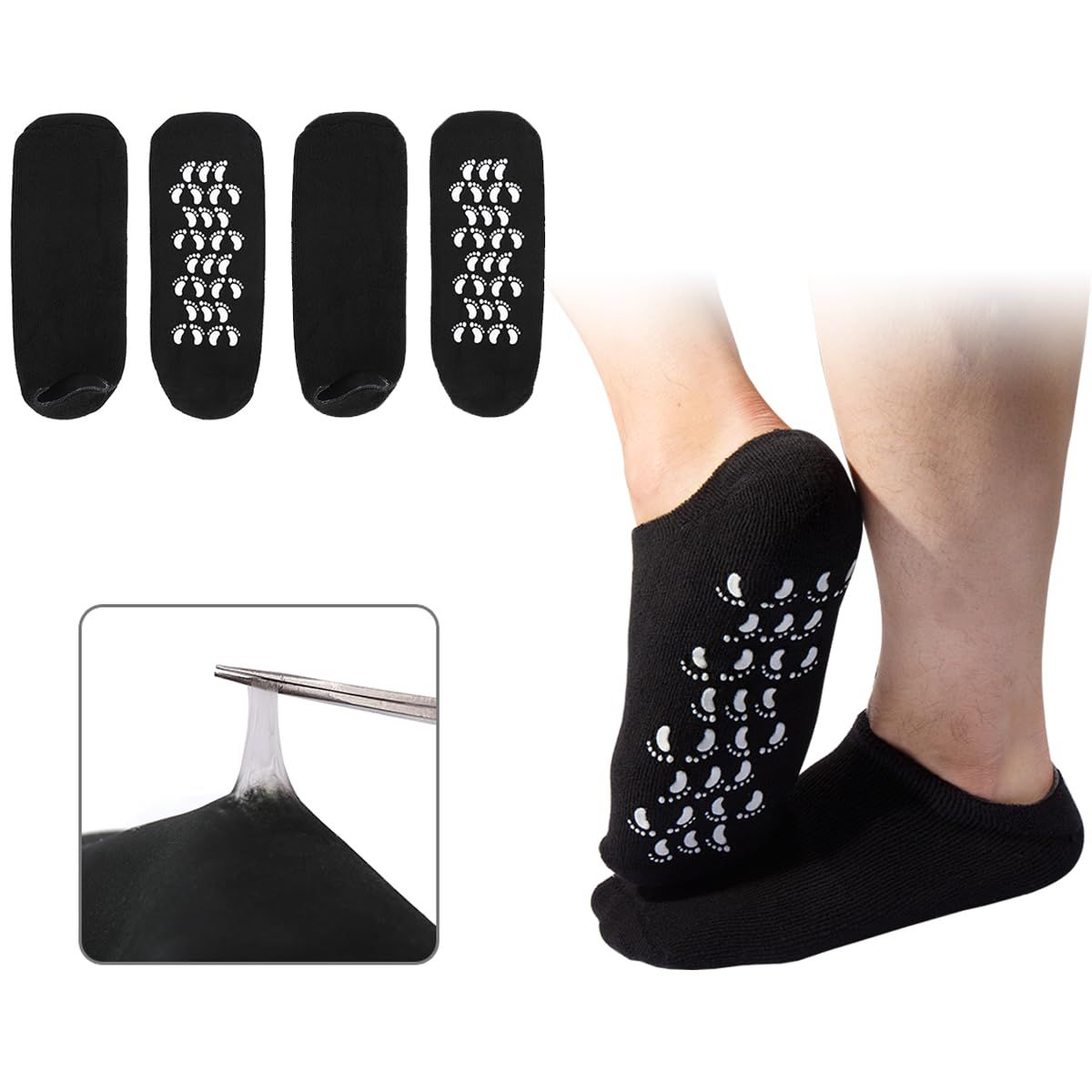 Large Men Moisturizing Gel Socks - 2 Pairs Foot Care Treatment for Dry Cracked Rough Skin - Spa Lotion Socks for Repairing US10-15