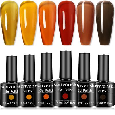 senvenski Jelly Gel Nail Polish Kit - Tortoise Shell Nails, Translucent Colors with Milky Sheer Finish Clear Orange Red Coral Gray Amber Brown | Vegan Nail Art Kit Gift for Women Salon DIY(BT6-002)