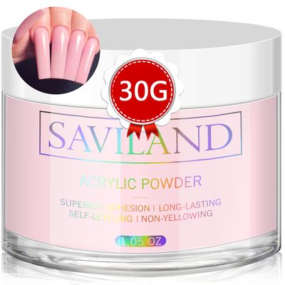 Saviland Pink Acrylic Powder: 30g Professional Colored Acrylic Nail Powder Polymer for French Manicure DIY Nail Art Extension 3D Carving, Long Lasting No Need Nail Lamp