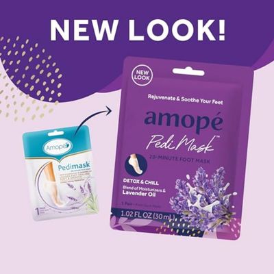 Amop PediMask 20-Minute Foot Mask, Intensely Moisturizing Socks, Rejuvenates & Soothes, Self-Care, w/ Lavender Oil, Urea, a Blend of Moisturizers & Vitamin Complex for Long Lasting Hydration, 3 pair