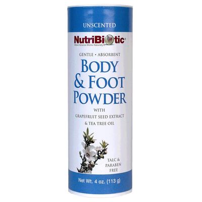 NutriBiotic - Body &amp; Foot Powder, Unscented, 4 Oz | with Grapefruit Seed Extract &amp; Tea Tree Oil | Vegan &amp; Non-GMO | Talc, Paraben &amp; Gluten Free | Gentle &amp; Absorbent