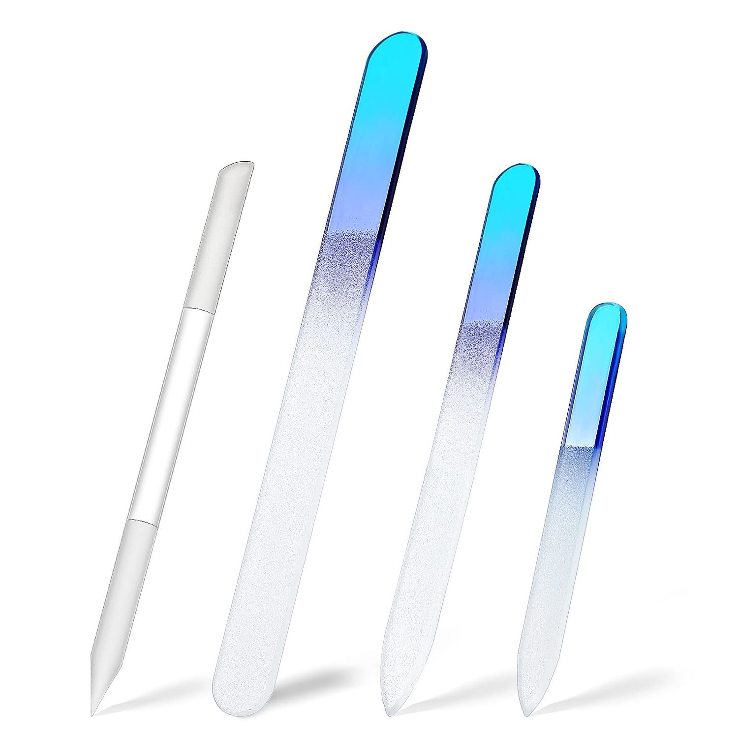 4 Pcs Glass Nail File Set Fingernail Files and Cuticle Pusher Double Sided Crystal Nail Files for Women Natural Fingernail Manicure Pedicure Toenail Buffer Cuticle Trimmer