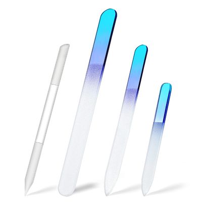 4 Pcs Glass Nail File Set Fingernail Files and Cuticle Pusher Double Sided Crystal Nail Files for Women Natural Fingernail Manicure Pedicure Toenail Buffer Cuticle Trimmer