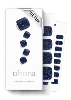 P Starry Night Real Gel Nail Strip by ohora - 30pcs with Prep pad, Mini Nail File, Wood Stick, DIY Toe Nail Art Starter Kit, No Glue, Non Soak-Off