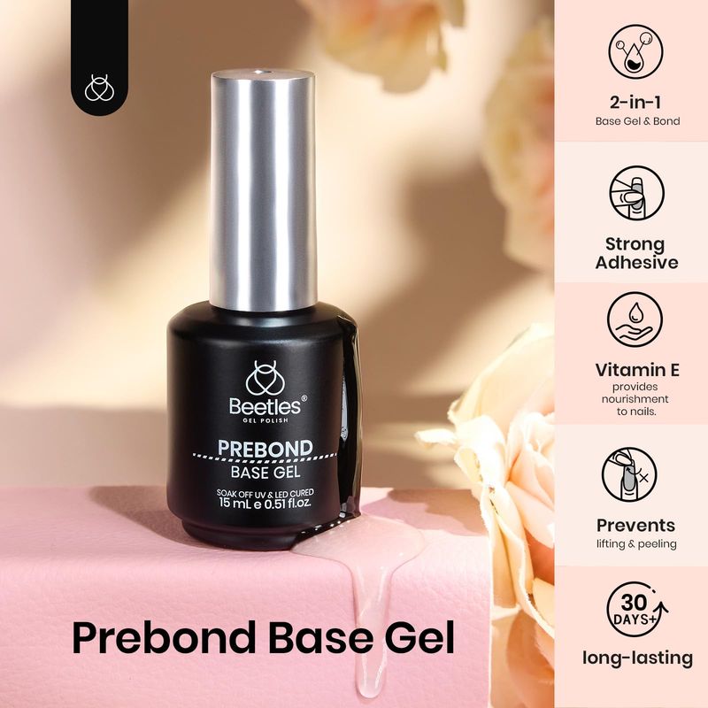 beetles Gel Polish Gel Base Coat, 15ml Prebond Base Gel Nail Polish Long Lasting Soak Off U V Nail Lamp Base Coat Upgraded Formula for Salon DIY Nail Art Design Manicure Gifts for Women