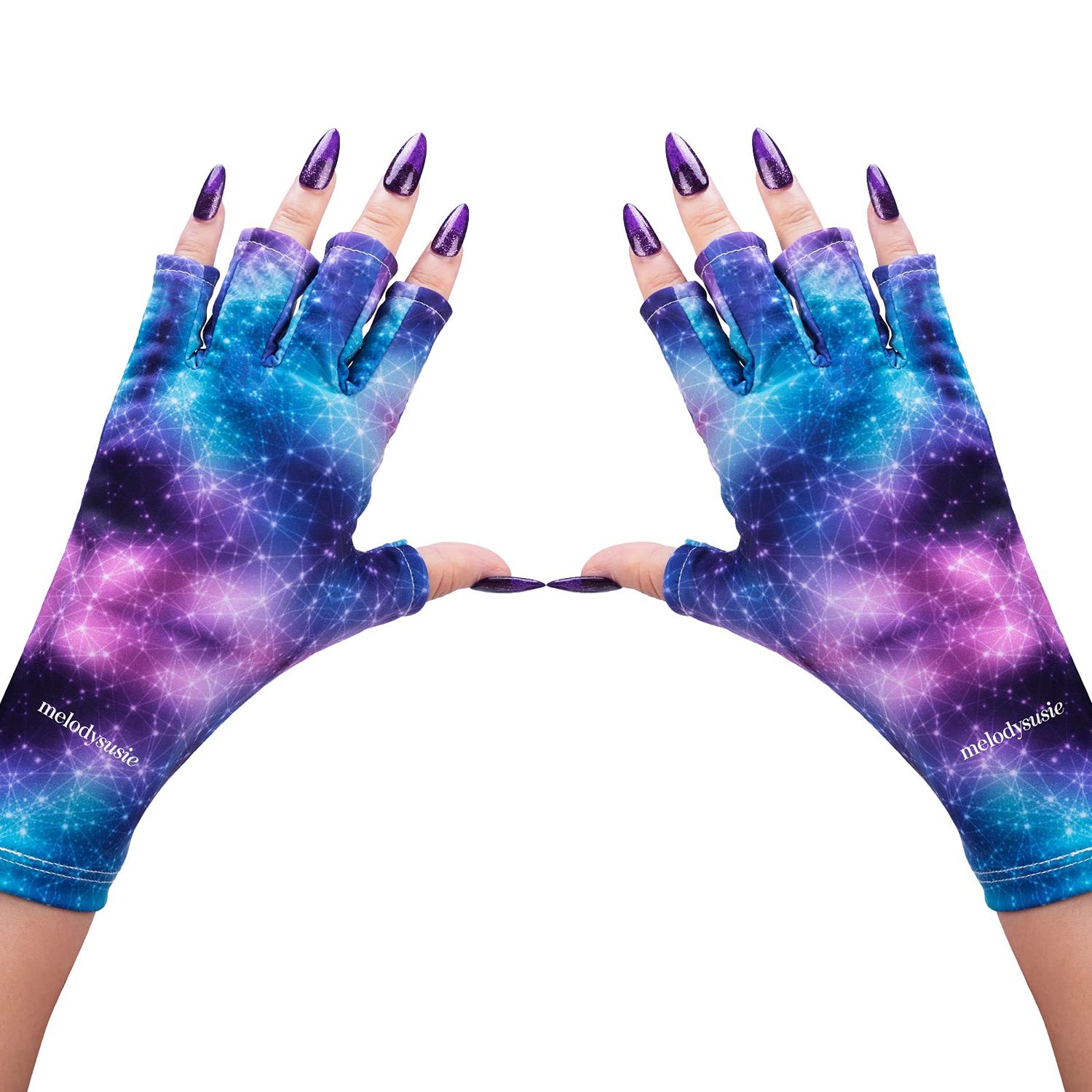 MelodySusie UV Gloves for Nails, UV Lamp Gloves for Manicures Protection, Starry Night Gel Manicure Gloves, Nail Art Skin Care Fingerless UV Shield Gloves