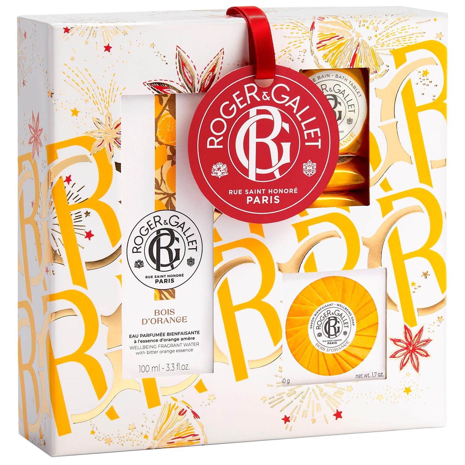 ROGER &amp; GALLET Bois dOrange Gift Set| Orange Wood | 3.3 fl oz Spray| 1.7 oz Soap | Bath Tablets