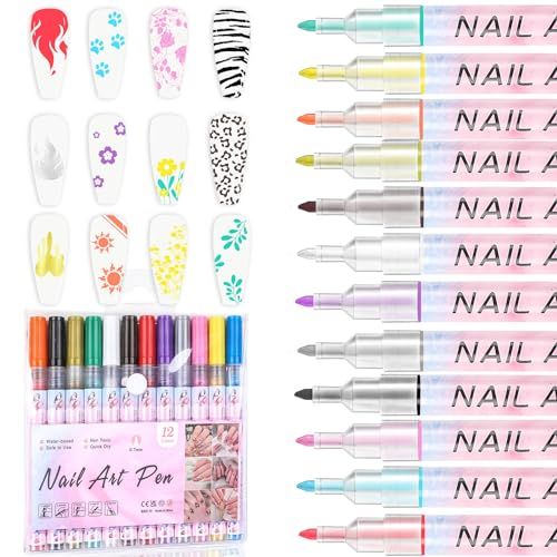 ASTONFOG 12PCS Nail Art Pens Set,3D Nail Polish Pens Quick Dry for Nail Art Macaron Color Nail Art Drawing Special Nails Art Design Manicure Nail Pens for Home &amp; Salon DIY (0.7)