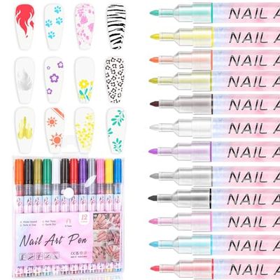 ASTONFOG 12PCS Nail Art Pens Set,3D Nail Polish Pens Quick Dry for Nail Art Macaron Color Nail Art Drawing Special Nails Art Design Manicure Nail Pens for Home &amp; Salon DIY (0.7)