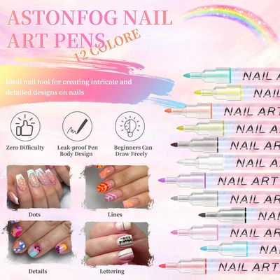 ASTONFOG 12PCS Nail Art Pens Set,3D Nail Polish Pens Quick Dry for Nail Art Macaron Color Nail Art Drawing Special Nails Art Design Manicure Nail Pens for Home &amp; Salon DIY (0.7)