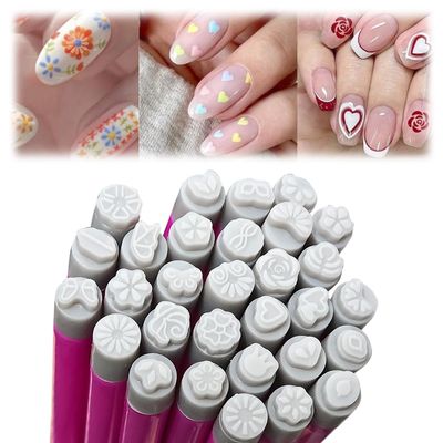 ESUOHYM 30PCS Nail Art Stamp Pen Set Nail Flower Butterfly Design Stamping Pens 3s Quick Nail Design Tools with Different Patterns, For Beginner DIY Salon Manicure