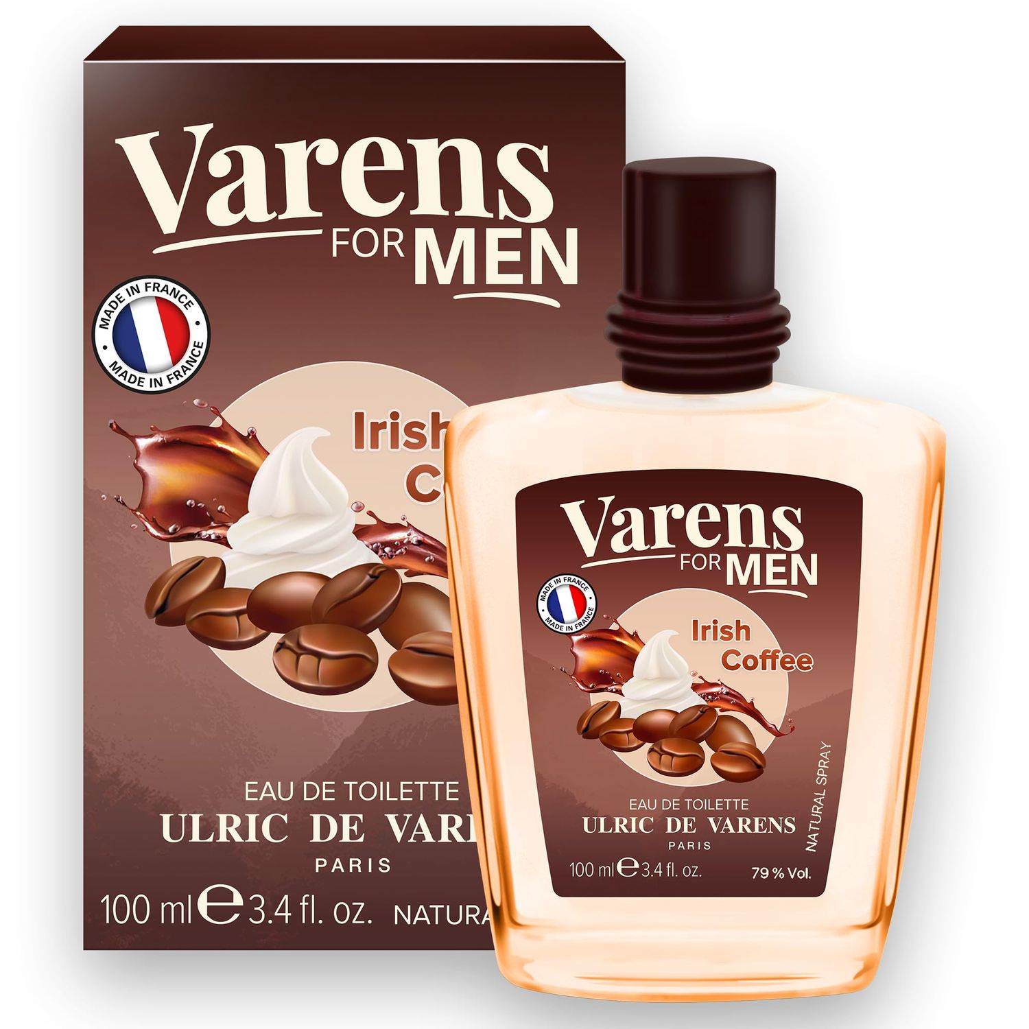 Ulric de Varens IRISH COFFEE - Eau De Toilette for Men - Silky, Enchanting, Comfy Scent - Notes of Whiskey, Coffee &amp; Vanilla - 3.4 Fl Oz