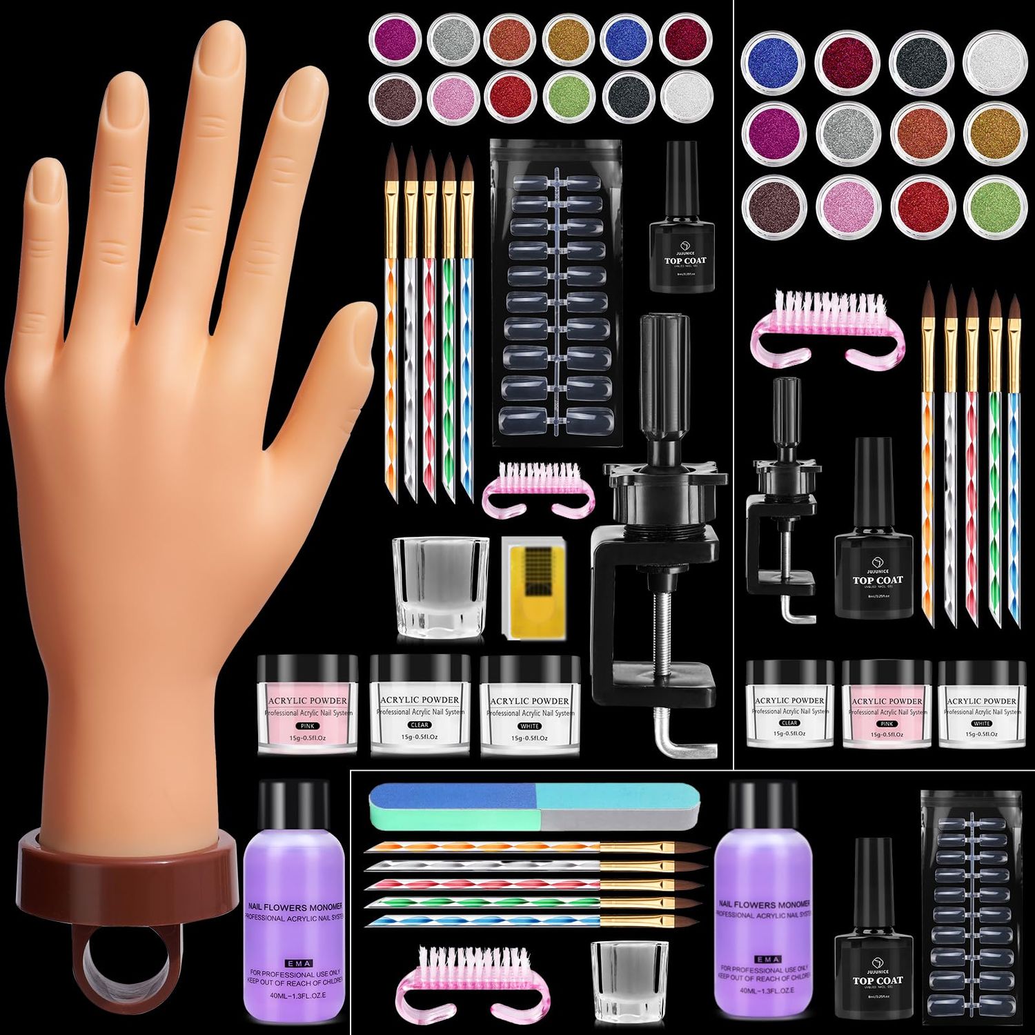Wilfniee Practice Hand for Acrylic Nails: Flexible Fake Hand with Stand Nails Kit Acrylic Set - Professional Nail Mannequin Hand for Beginners Salon Home