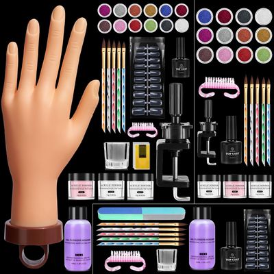 Wilfniee Practice Hand for Acrylic Nails: Flexible Fake Hand with Stand Nails Kit Acrylic Set - Professional Nail Mannequin Hand for Beginners Salon Home