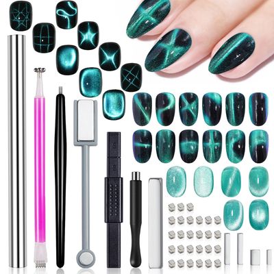WOKOTO 38Pcs Nail Art Cat Eye Magnet For Nails Gel Polish Magnets Pens For Cat Eye Nail Art Tools Gradient Ombre Design Mini Cube Blocks Cylinder Nail Magnet Magnetic Sticks Tools For Women Nails