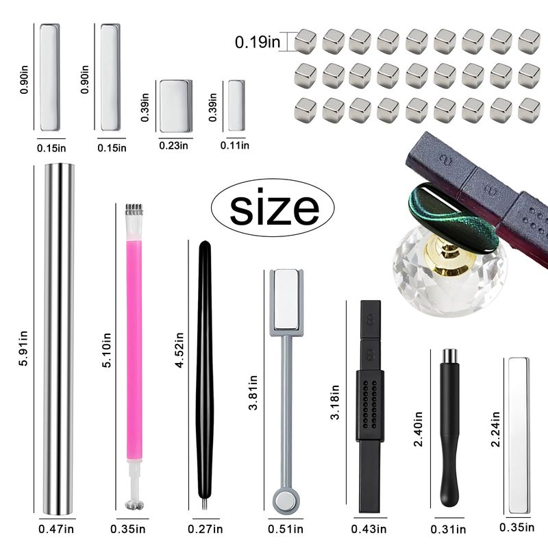 WOKOTO 38Pcs Nail Art Cat Eye Magnet For Nails Gel Polish Magnets Pens For Cat Eye Nail Art Tools Gradient Ombre Design Mini Cube Blocks Cylinder Nail Magnet Magnetic Sticks Tools For Women Nails