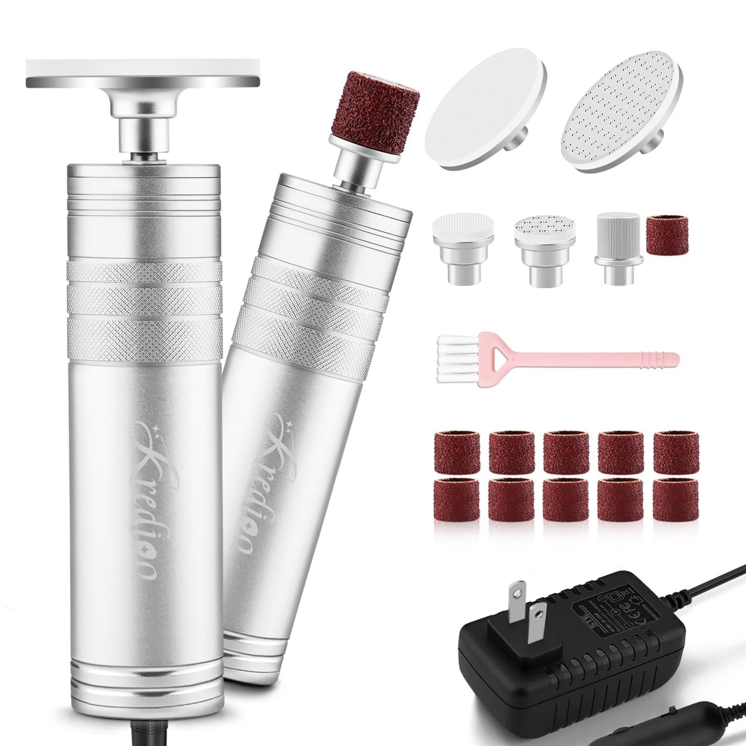 Kredioo Electric Foot Callus Remover Nano Glass Foot File German Technology Grinding Sanding Pedicure Tool for Feet Sensitive Skin Safe Adjust Speed R/F Direction Remove Thick Toe Nails