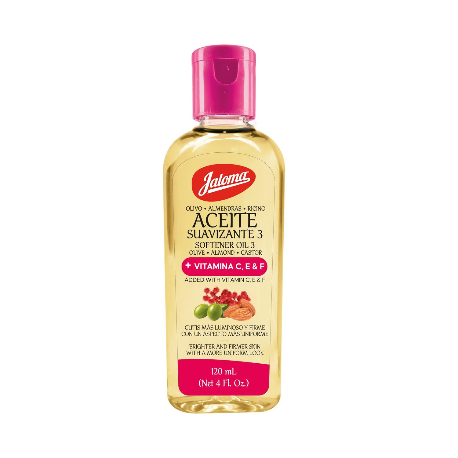 Jaloma 3-Oil Blend - Olive, Almond &amp; Castor Oils with Vitamins C, E &amp; F to Support Firmer, Even-Looking Skin, 4 FL Oz Bottle.