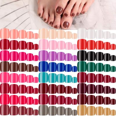 Maitys 576 Pieces 24 Sets Short False Toenails Glossy Press on Short Square False Nail Solid Color Full Cover Fake Colorful Artificial Tips for DIY Nail Art(Classic Colors)