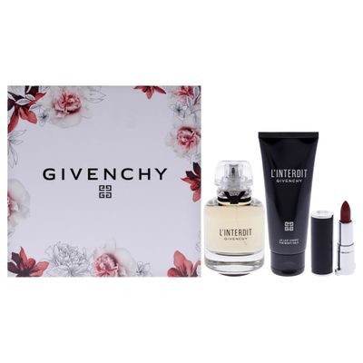 Givenchy LInterdit for Women - 3 Pc Gift Set 2.7oz EDP Spray, 2.5oz Body Milk, 0.05oz Lipstick