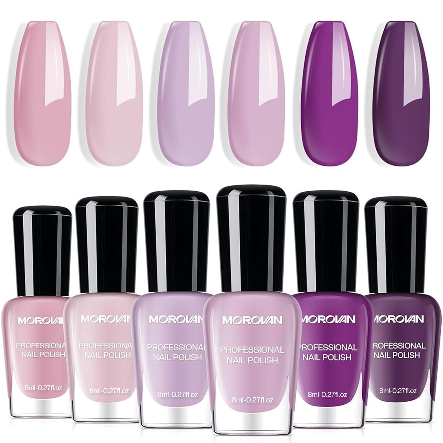 Morovan Nail Polish Set Fingernail: Lilac Light Purple Quick Dry Nail Polish Kit 0.25oz Lavender Regular Pack Glossy Finger Nail Polish Gifts for Women
